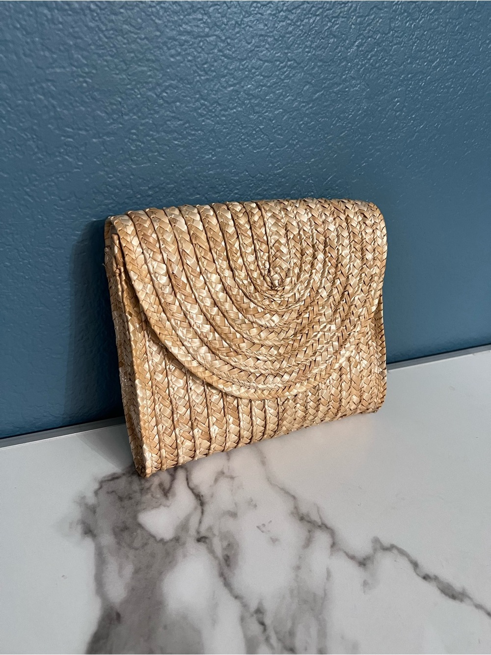 Woven Straw Envelope Clutch in Natural Tan